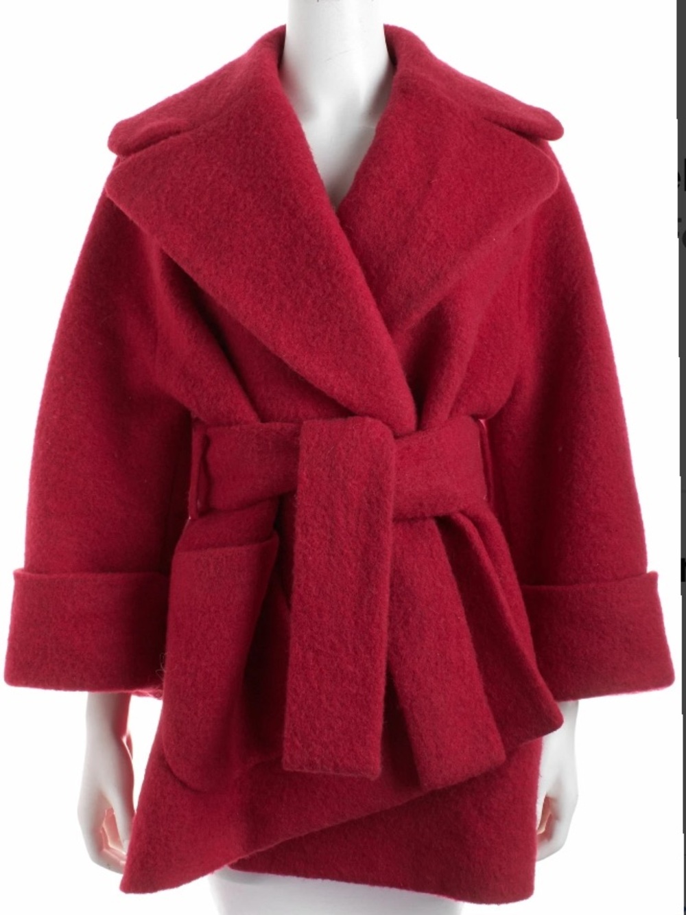 CARVEN Belted Wool Wrap Overcoat